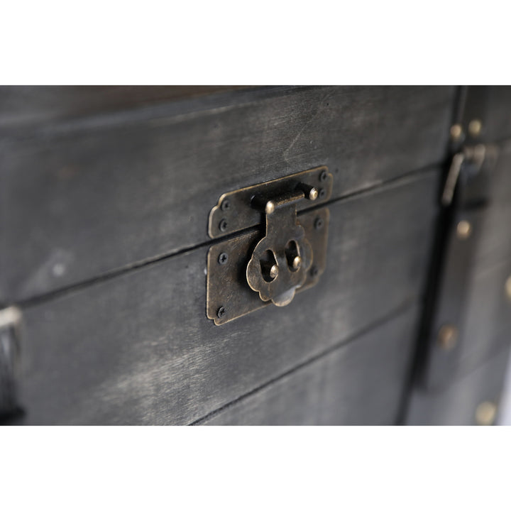 Vintiquewise Distressed Black Wooden Storage Trunk Medium 25.5x12x13.75 Inches Image 6