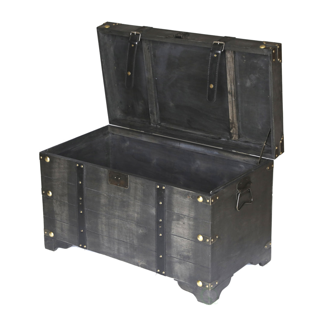 Vintiquewise Distressed Black Wooden Storage Trunk Medium 25.5x12x13.75 Inches Image 7