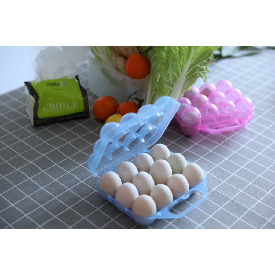 Clear Plastic Egg Carton 12 Egg Holder with Handle Stacking Storage 7.5x8x3 inches Image 1