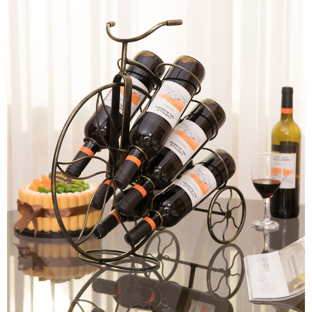 Vintage Metal Bicycle Wine Holder 6 Bottle Countertop Tabletop Wine Rack Image 2