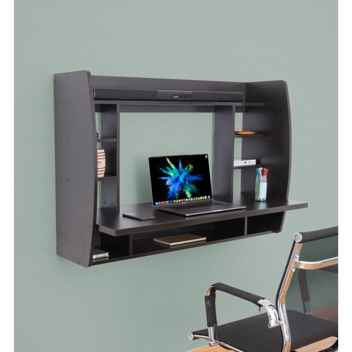 Wall Mount Floating Computer Desk 43x18 Modern Space Saving with Shelves Image 2