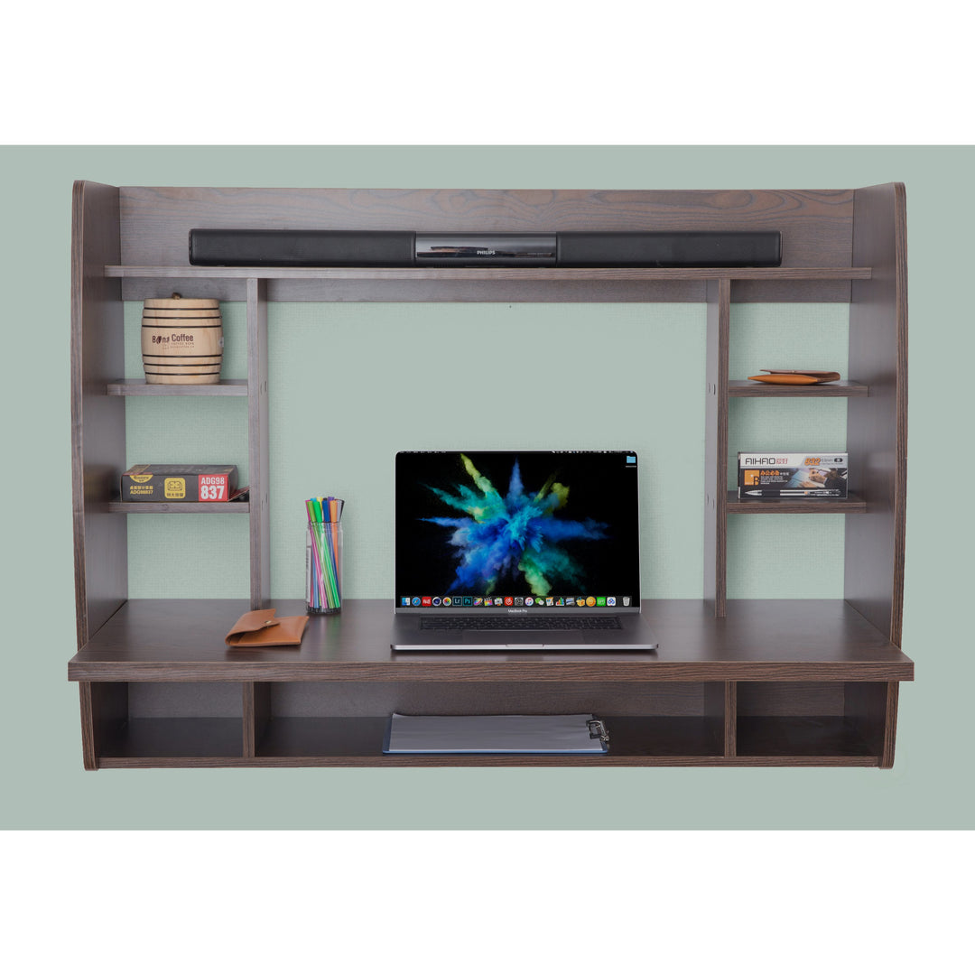 Wall Mount Laptop Office Desk with Shelves Image 7