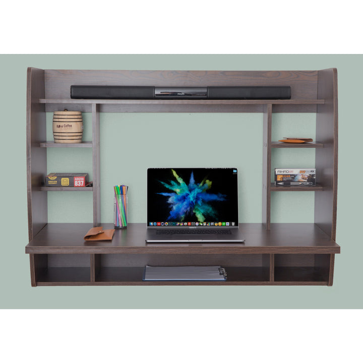 Wall Mount Floating Computer Desk 43x18 Modern Space Saving with Shelves Image 7