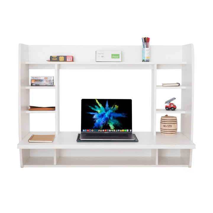 Wall Mount Floating Computer Desk 43x18 Modern Space Saving with Shelves Image 1