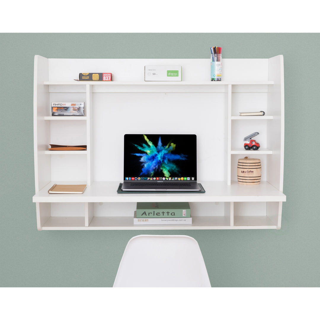 Wall Mount Floating Computer Desk 43x18 Modern Space Saving with Shelves Image 11