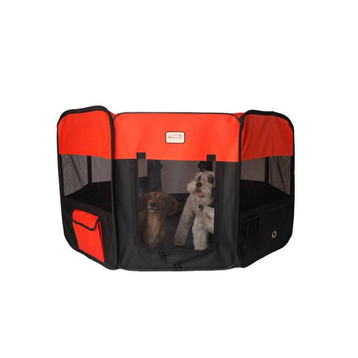 Armarkat PP002R-XL Portable Pet Playpen Black Red 49x49 inch Indoor Outdoor Image 4