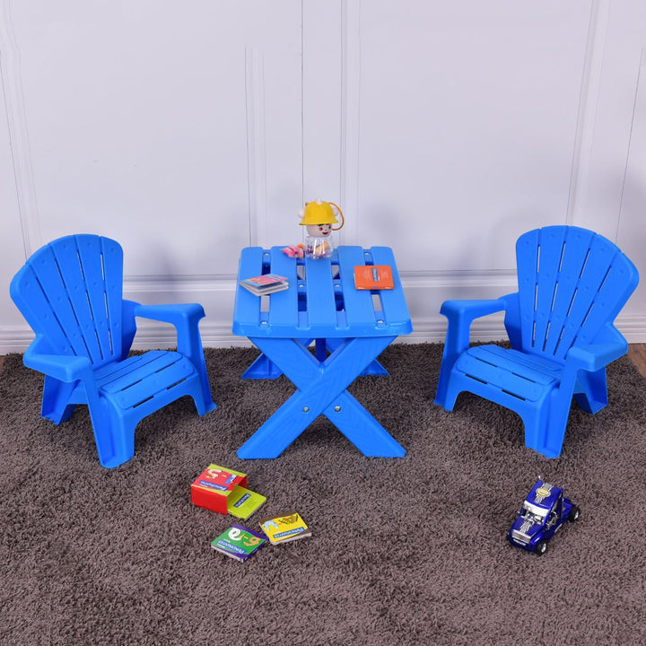 Plastic Children Kids Table and Chair Set 3-Piece Play Furniture In/Outdoor Blue Image 6