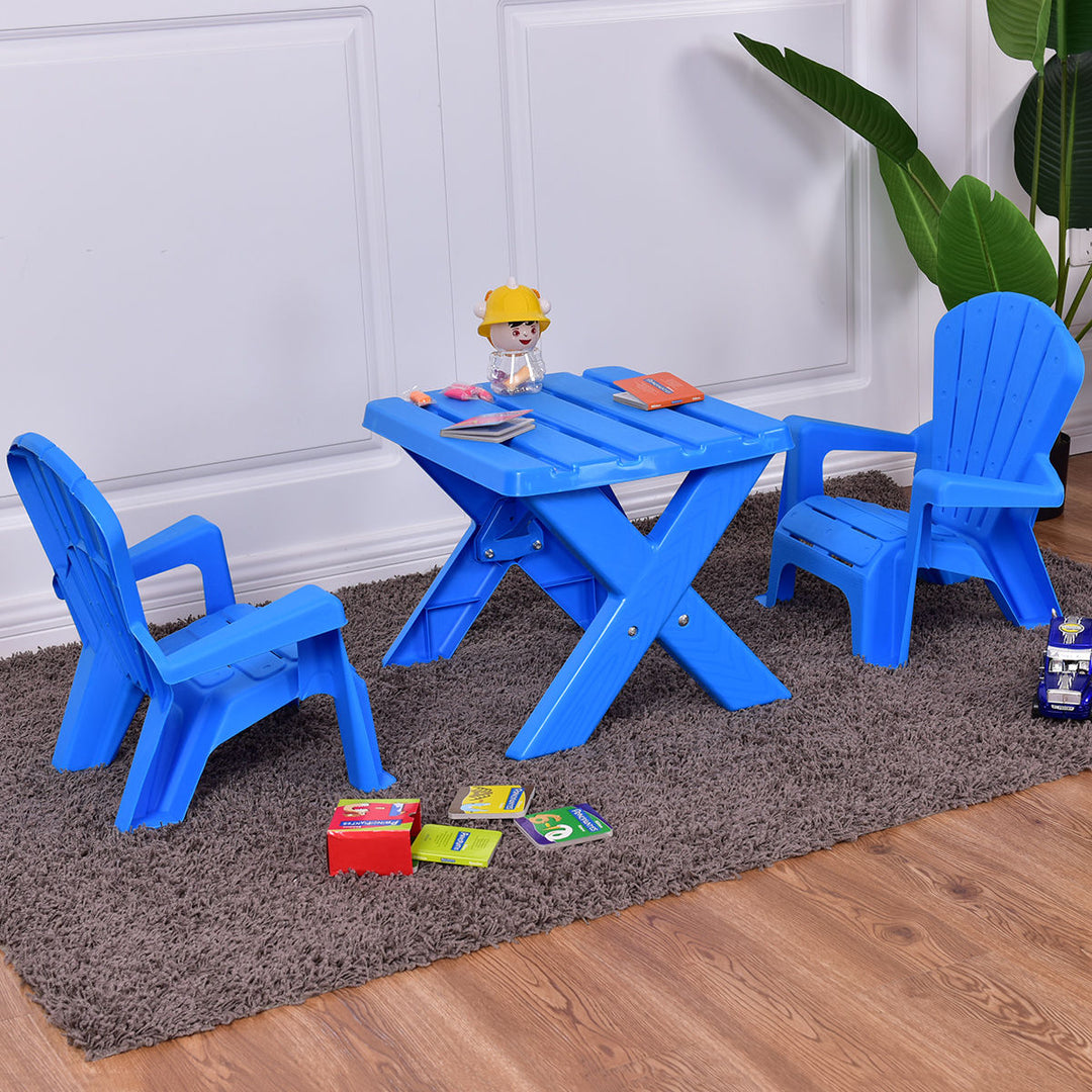 Plastic Children Kids Table and Chair Set 3-Piece Play Furniture In/Outdoor Blue Image 5