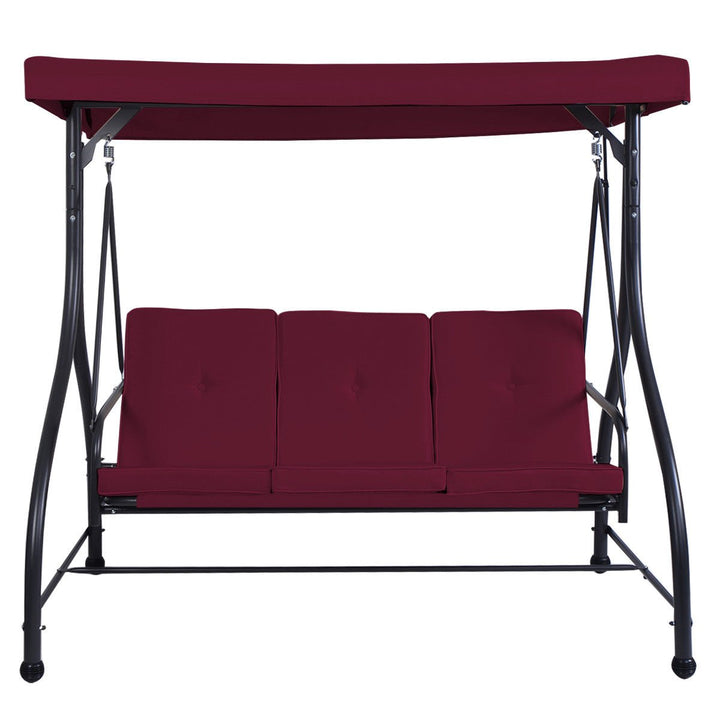 Converting Outdoor Swing Canopy Hammock 3 Seats Patio Deck Furniture Wine Red Image 9