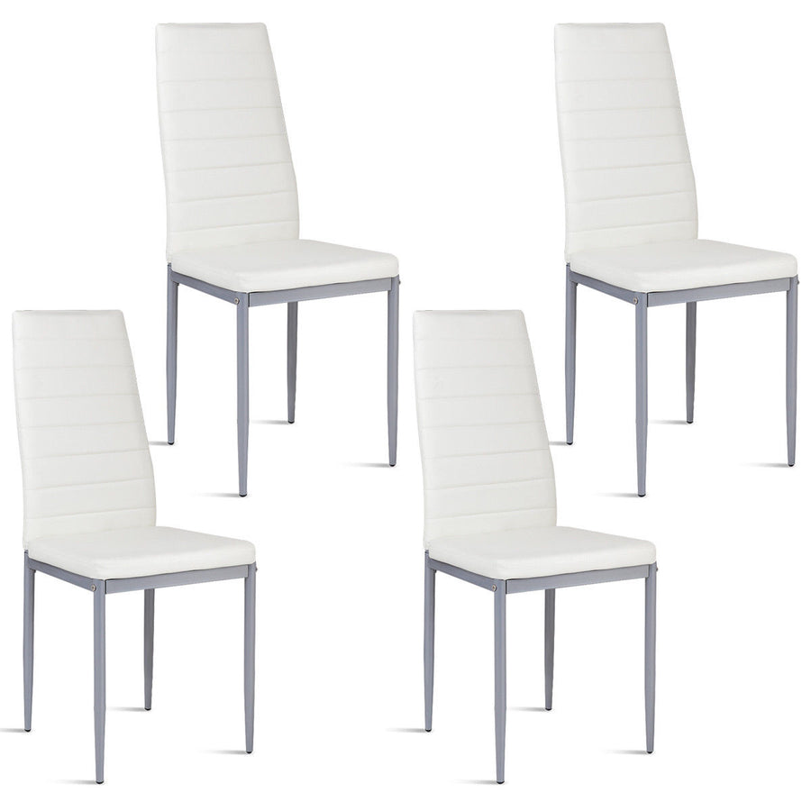 Set of 4 PU Leather Dining Side Chairs Elegant Design Home Furniture White Image 1