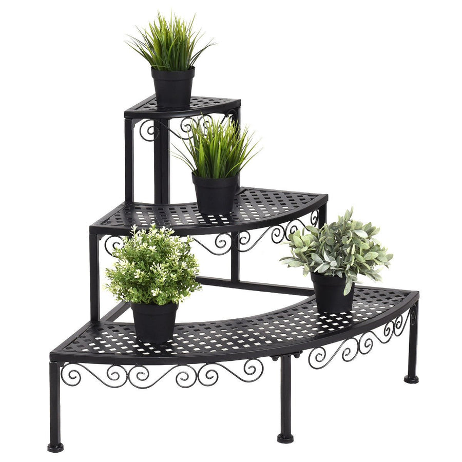 Ironwork Fan-shaped 3-tier Pot Plant Stand, Stair-step Design to Accommodate More Greenery Image 1