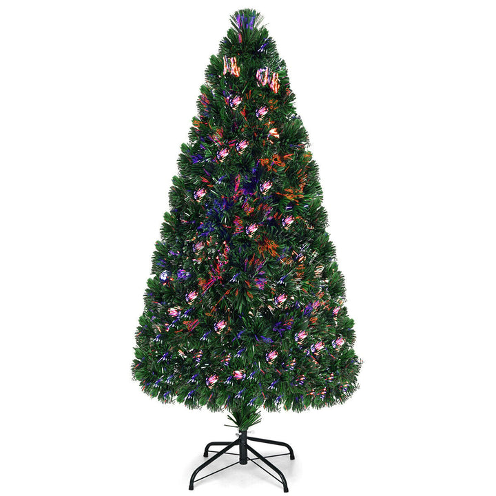 5Ft Pre-Lit Fiber Optic PVC Christmas Tree Metal Holiday Image 1