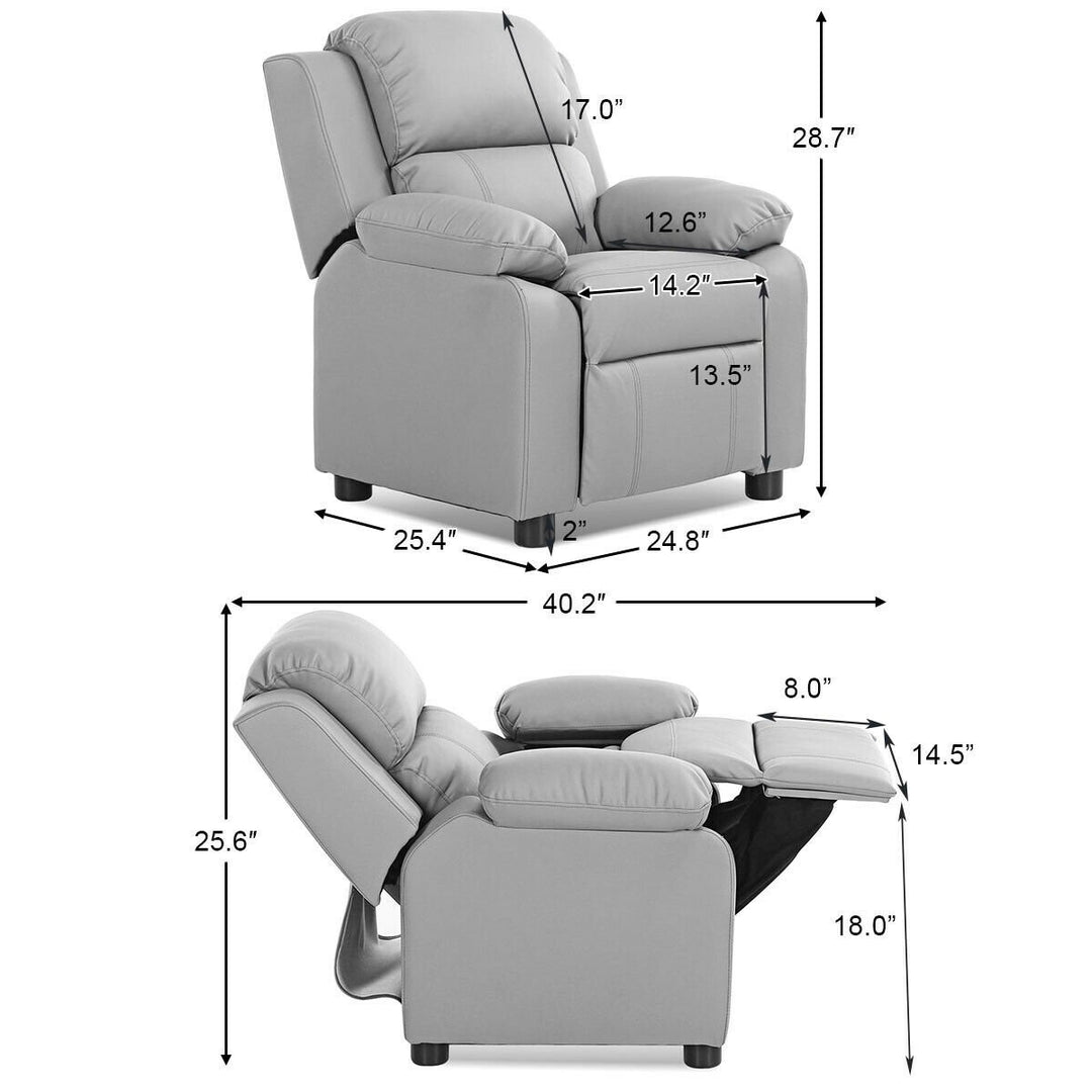 Deluxe Padded Kids Sofa Armchair Recliner Headrest Children w/ Storage Arms Gray Image 8