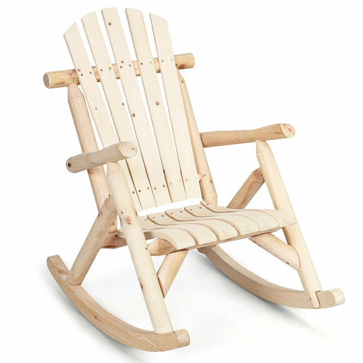 Log Rocking Chair Wood Single Porch Rocker Lounge Patio Deck Furniture Natural Image 1