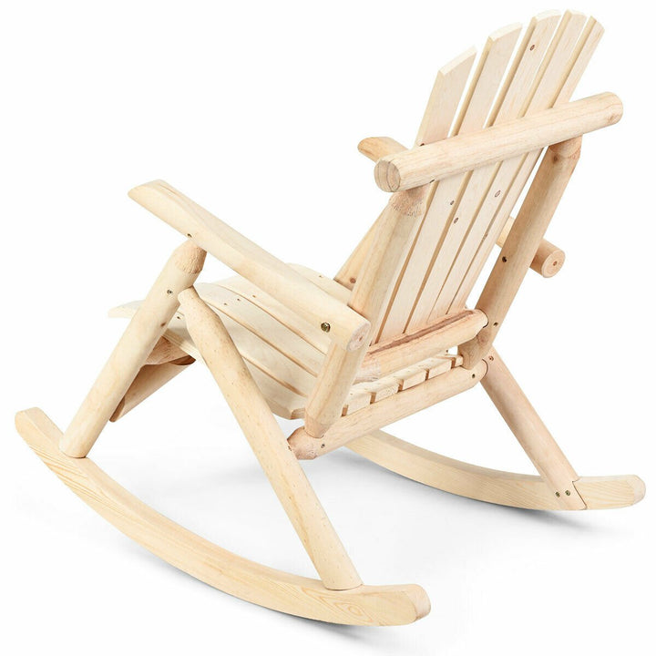 Log Rocking Chair Wood Single Porch Rocker Lounge Patio Deck Furniture Natural Image 10