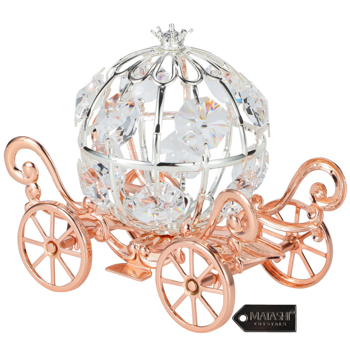 Matashi Rose Gold Crystal Studded Small Cinderella Pumpkin Coach Ornament Tabletop Home Decorative Showpiece Gift for Image 1