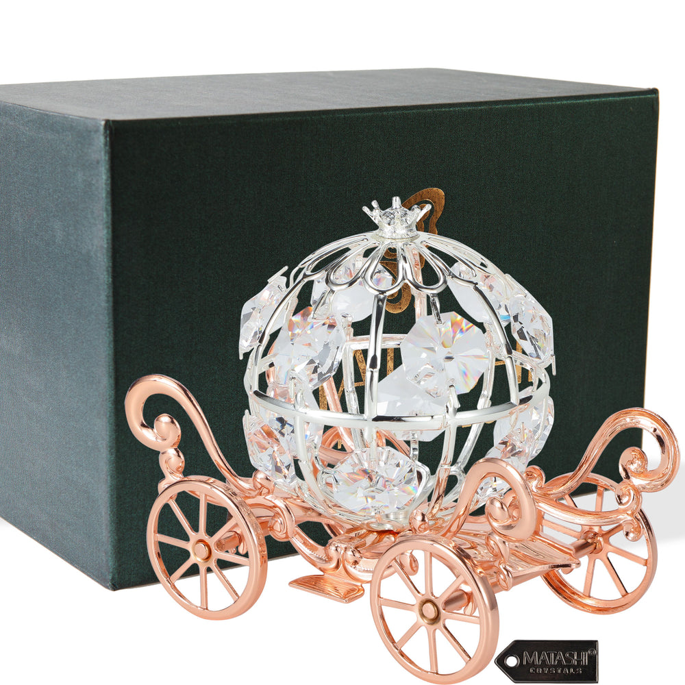 Matashi Rose Gold Crystal Studded Small Cinderella Pumpkin Coach Ornament Tabletop Home Decorative Showpiece Gift for Image 2