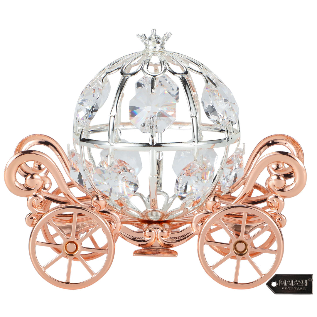 Matashi Rose Gold Crystal Studded Small Cinderella Pumpkin Coach Ornament Tabletop Home Decorative Showpiece Gift for Image 3