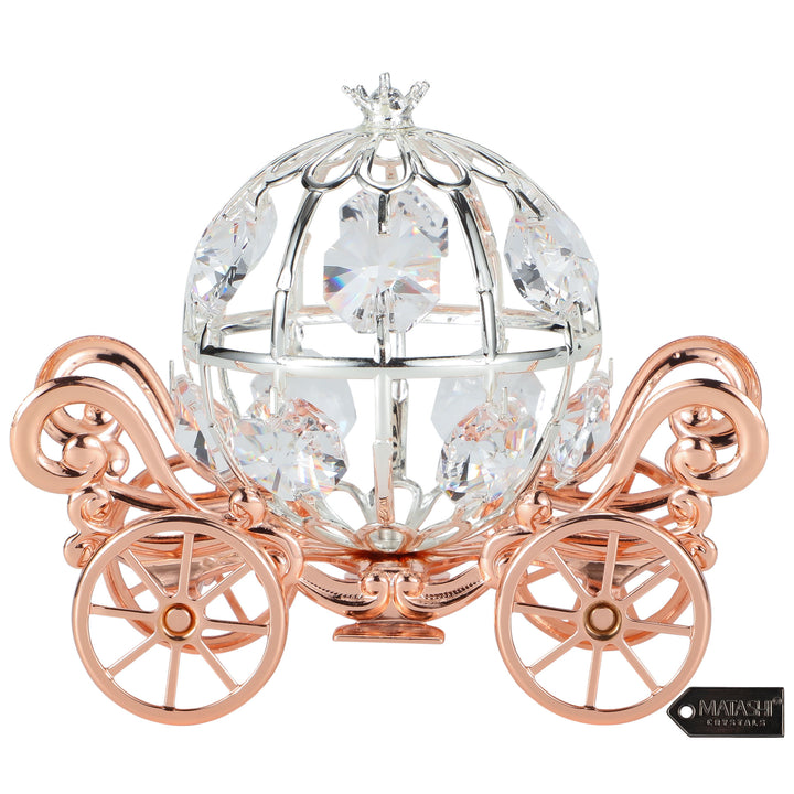 Matashi Rose Gold Crystal Studded Small Cinderella Pumpkin Coach Ornament Tabletop Home Decorative Showpiece Gift for Image 3