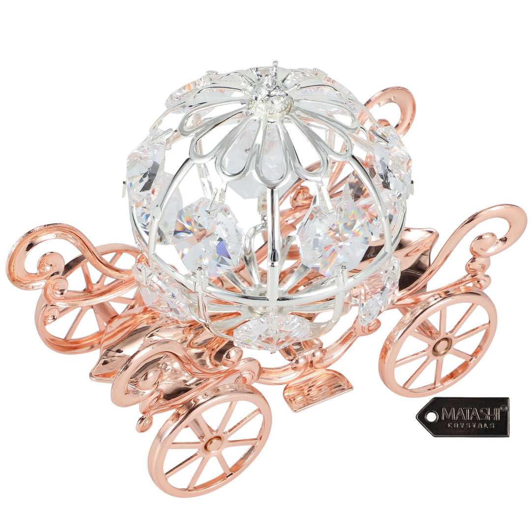 Matashi Rose Gold Crystal Studded Small Cinderella Pumpkin Coach Ornament Tabletop Home Decorative Showpiece Gift for Image 4