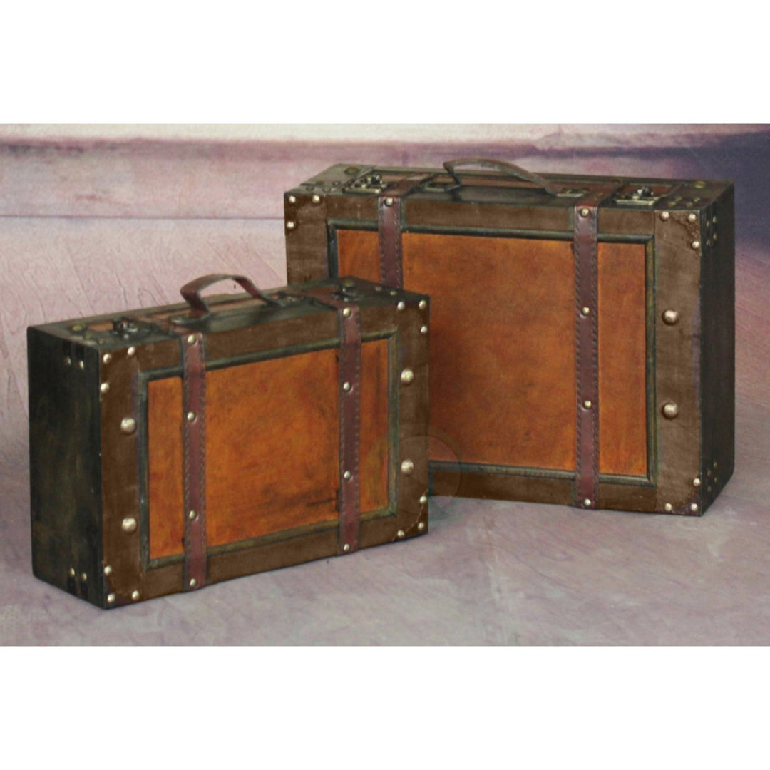 Wooden Vintage Luggage Trunks Set of 2 Antique Suitcase Storage Box Brown Image 3