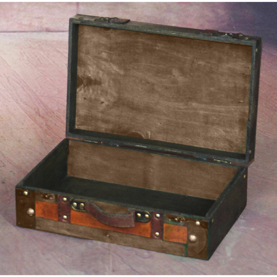 Wooden Vintage Luggage Trunks Set of 2 Antique Suitcase Storage Box Brown Image 4