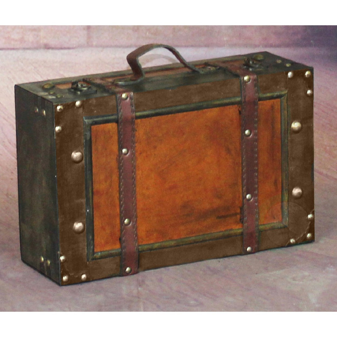 Wooden Vintage Luggage Trunks Set of 2 Antique Suitcase Storage Box Brown Image 5