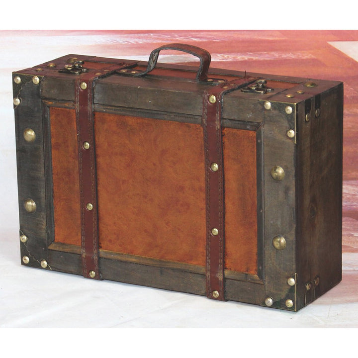 Wooden Vintage Luggage Trunks Set of 2 Antique Suitcase Storage Box Brown Image 6