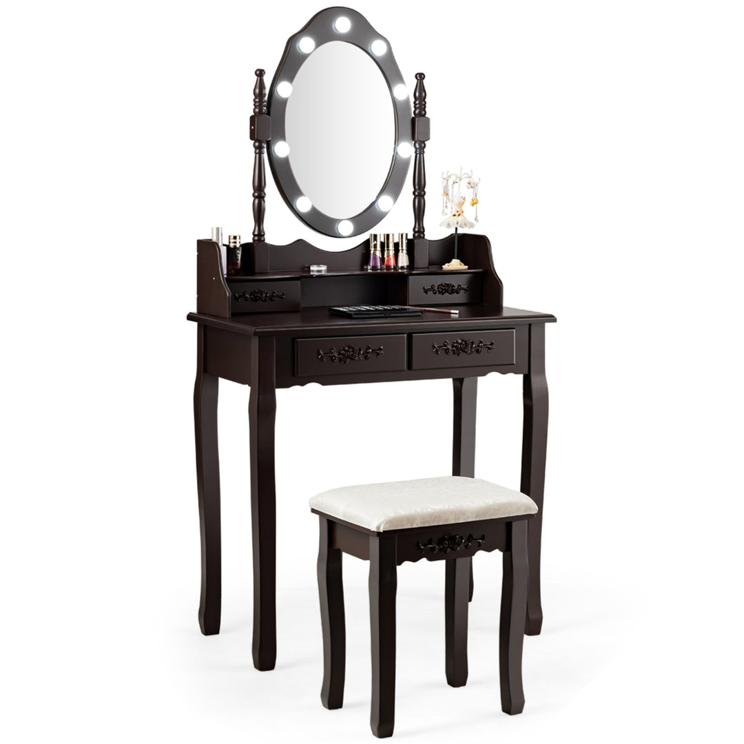 Makeup Vanity Dressing Table Set w/10 Dimmable Bulbs Cushioned Stool Image 5