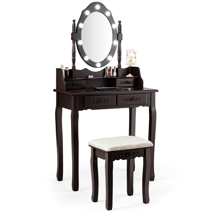 Makeup Vanity Dressing Table Set w/10 Dimmable Bulbs Cushioned Stool Image 5