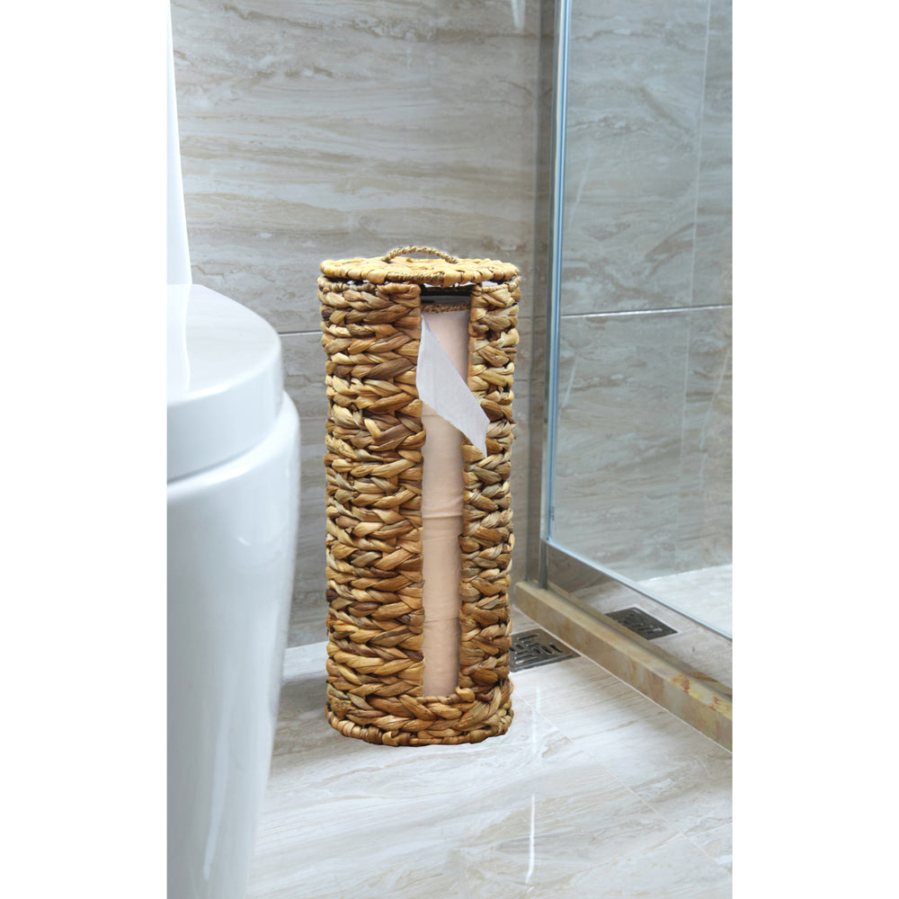 Wicker Water Hyacinth Tall Toilet Tissue Paper Holder for 4 wide rolls Image 2