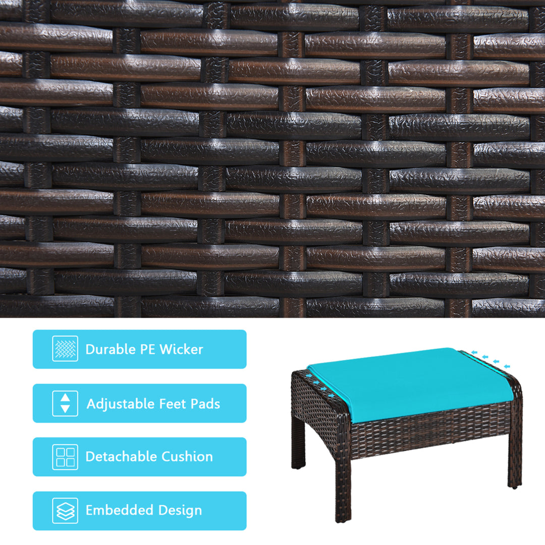 5PCS Patio Set Sectional Rattan Wicker Furniture Set w/ Turquoise Cushion Image 8