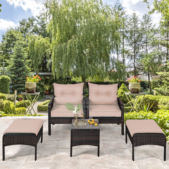 5 PC Patio Set Sectional Rattan Wicker Furniture Set Home Outdoor Image 3