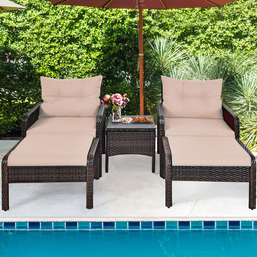 5 PC Patio Set Sectional Rattan Wicker Furniture Set Home Outdoor Image 4