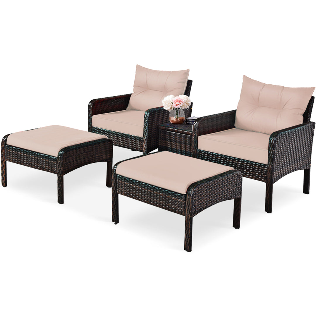 5 PC Patio Set Sectional Rattan Wicker Furniture Set Home Outdoor Image 6