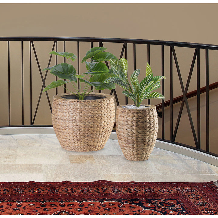 Water Hyacinth Round Floor Planter with Metal Pot Image 2