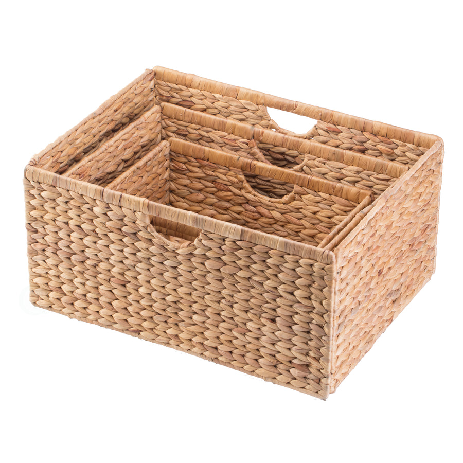 Natural Water Hyacinth Foldable Storage Bin Rustic Basket Organizer 13x13 Image 1