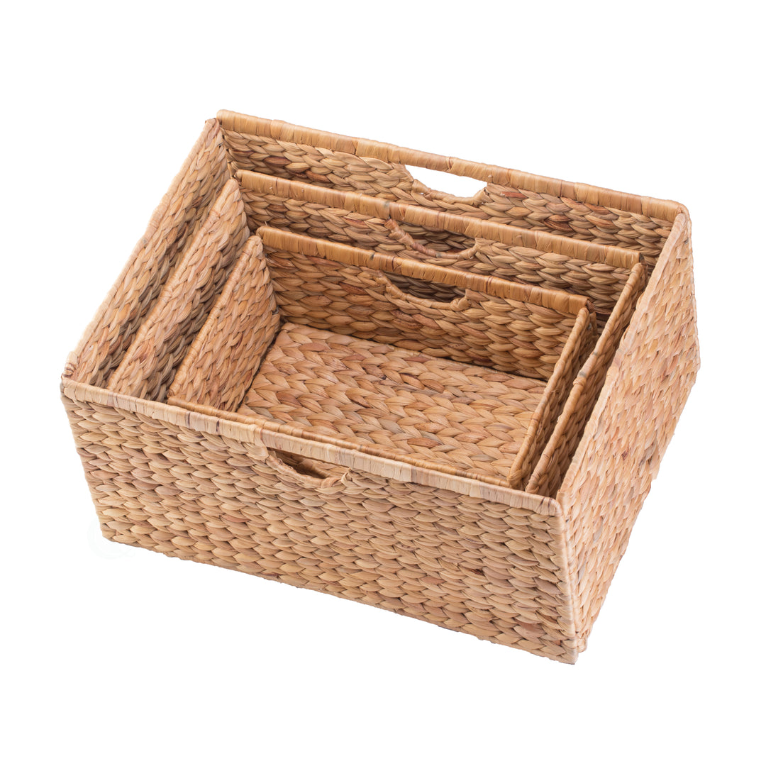 Natural Water Hyacinth Foldable Storage Bin Rustic Basket Organizer 13x13 Image 3