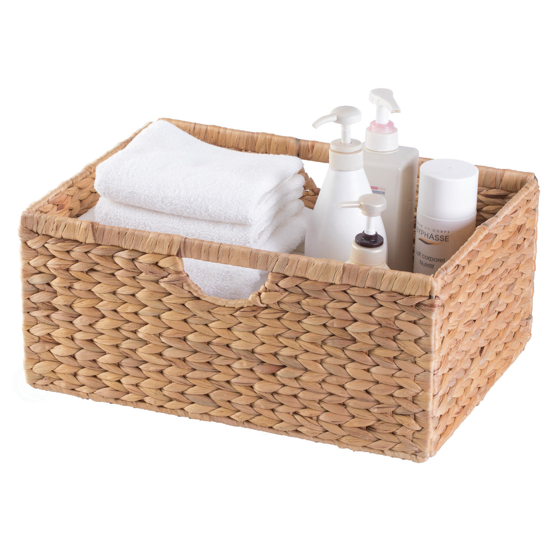 Natural Water Hyacinth Foldable Storage Bin Rustic Basket Organizer 13x13 Image 9