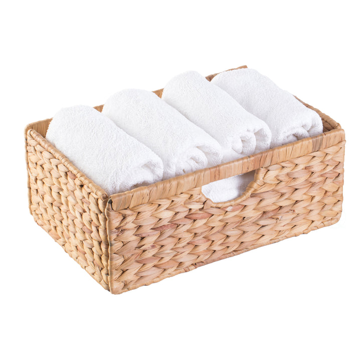 Natural Water Hyacinth Foldable Storage Bin Rustic Basket Organizer 13x13 Image 10