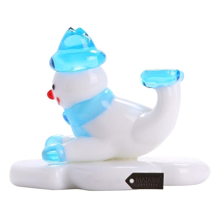 Matashi Murano Christmas Winter Decorative Glass Snowman Figurine, Christmas Gift and Ornament Home Decorative Showpiece Image 3