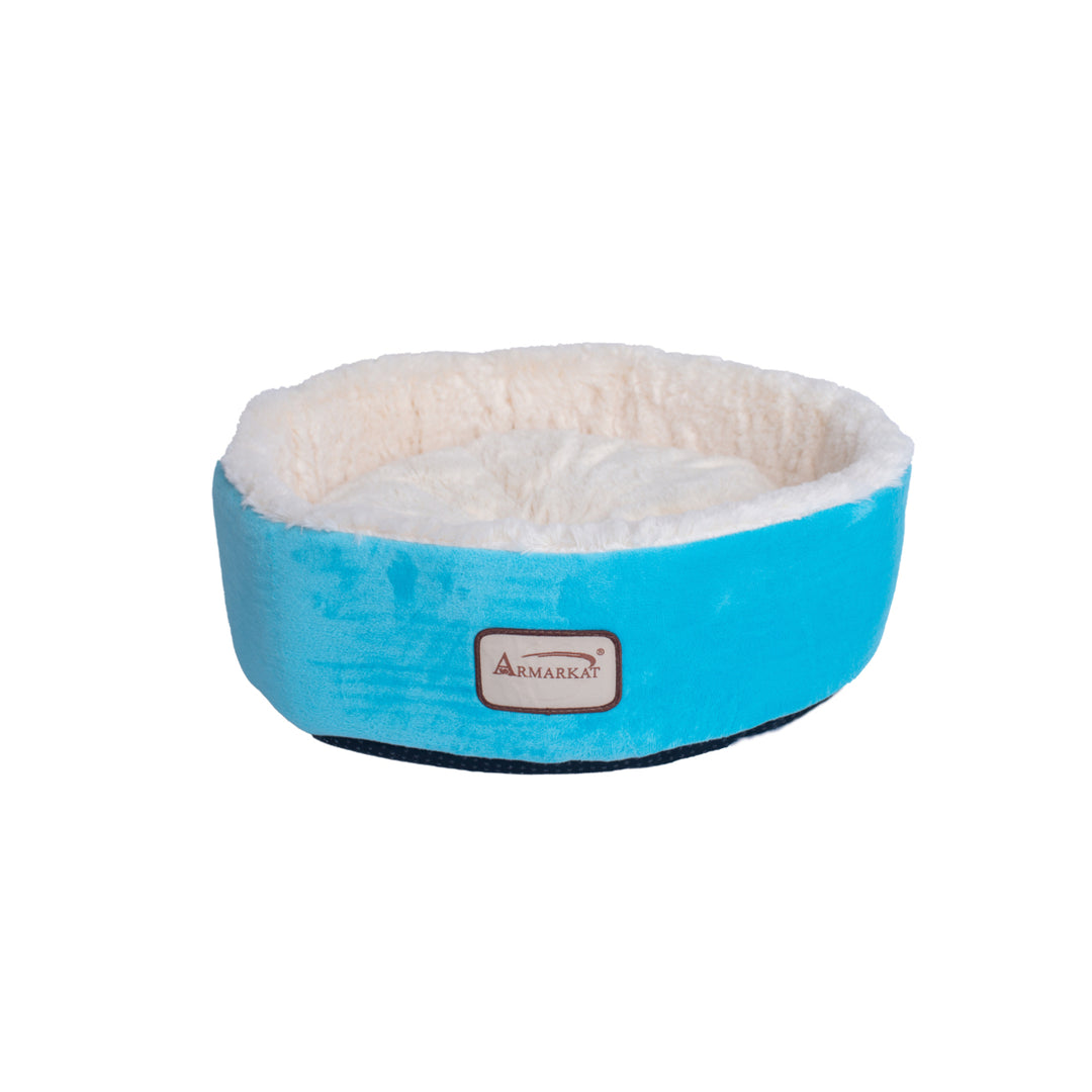 Armarkat Plush Round Pet Bed C12 Sky Blue for Cats and Small Dogs Waterproof Image 2