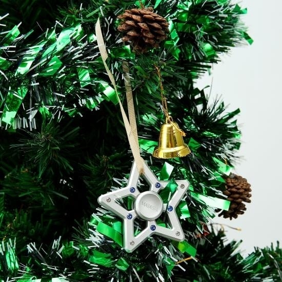 (Qty 2) Chrome Plated Hanging Christmas Tree Star Ornament w/ Matashi Crystals, Christmas Decorations for Holiday, Tree Image 8