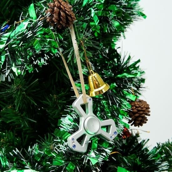 (Qty 2) Matashi Chrome Plated Hanging Christmas Tree Triangle Ornament w/ Matashi Crystals, Christmas Decorations for Image 4