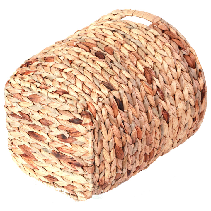 Water Hyacinth Large Round Wicker Wastebasket with Cutout Handles Image 3