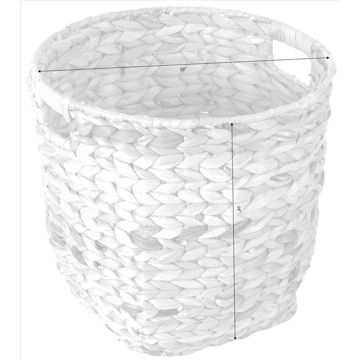 Water Hyacinth Large Round Wicker Wastebasket with Cutout Handles Image 4