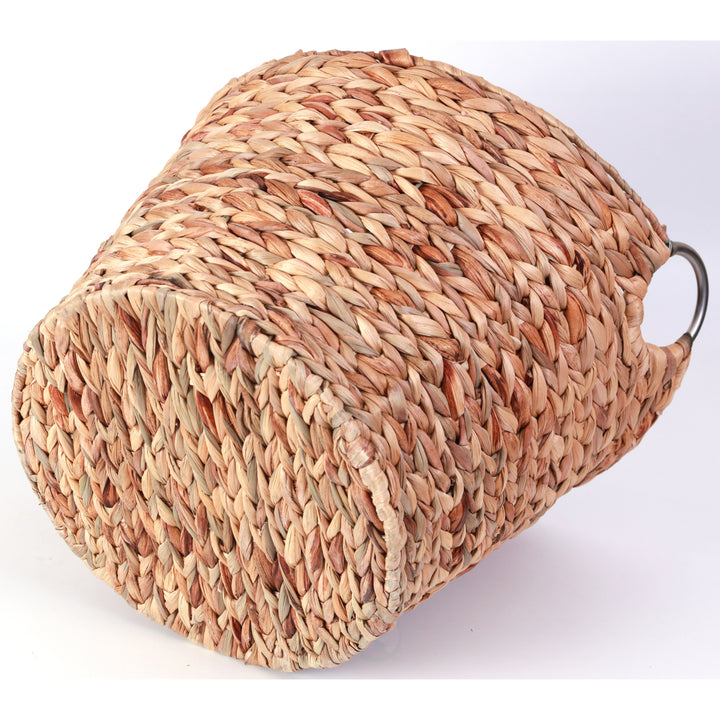 Large Round Water Hyacinth Wicker Laundry Basket 17x16 Natural Storage Solution Image 4