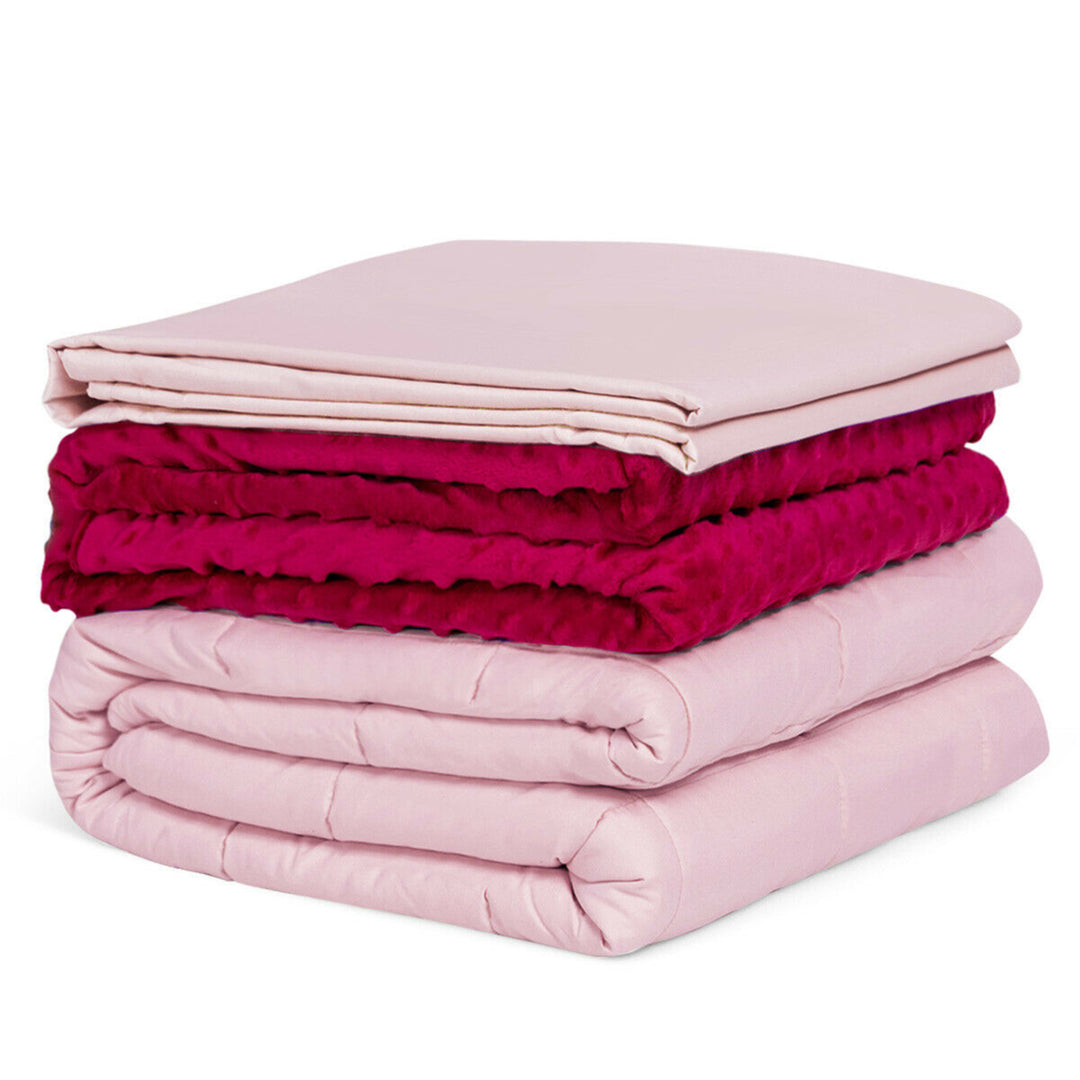 15lbs Heavy Weighted Blanket 3 Piece Set w/ Hot and Cold Duvet Covers 60x80 Pink Image 1