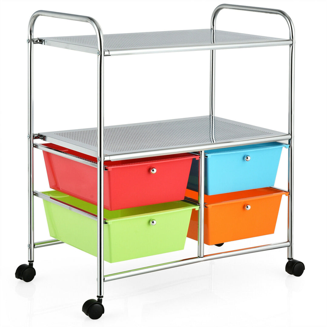 4 Drawers Rolling Storage Cart Metal Rack Shelf Home Office Furniture Multicolor Image 1