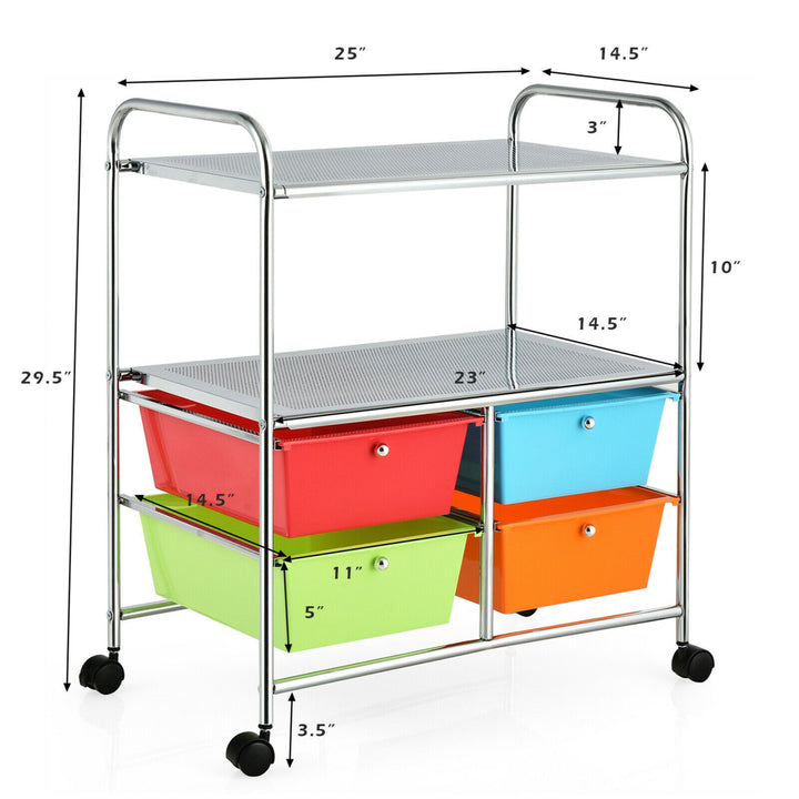 4 Drawers Rolling Storage Cart Metal Rack Shelf Home Office Furniture Multicolor Image 2